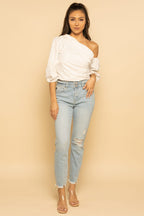 Blusa  asimétrico chic con frunce en un solo hombro