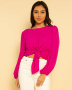 Blusa de manga larga fucsia con lazo delantero