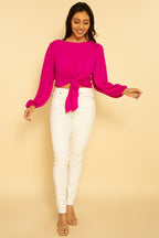 Blusa de manga larga fucsia con lazo delantero