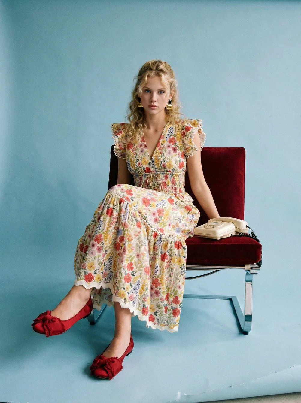 Vestido midi floral femenino