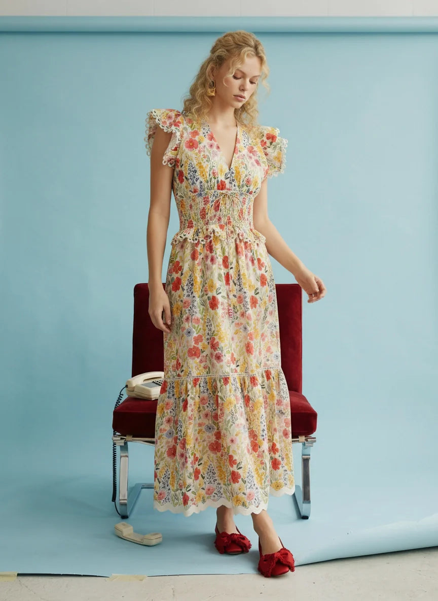 Vestido midi floral femenino
