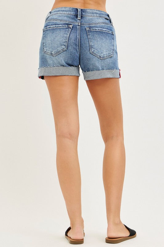Bermudas de denim de tiro medio con dobladillo doblado