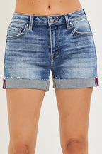 Bermudas de denim de tiro medio con dobladillo doblado