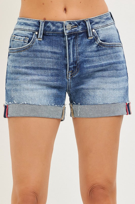 Bermudas de denim de tiro medio con dobladillo doblado