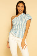 Blusa de un solo hombro azul a rayas