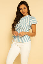 Blusa de un solo hombro azul a rayas